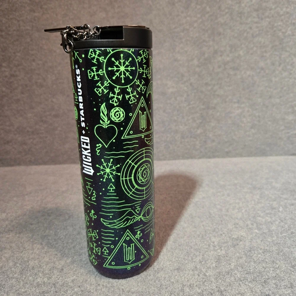 New Starbucks Wicked Elphaba‎ Vacuum Insulated Tumbler 16oz Green Black Glow